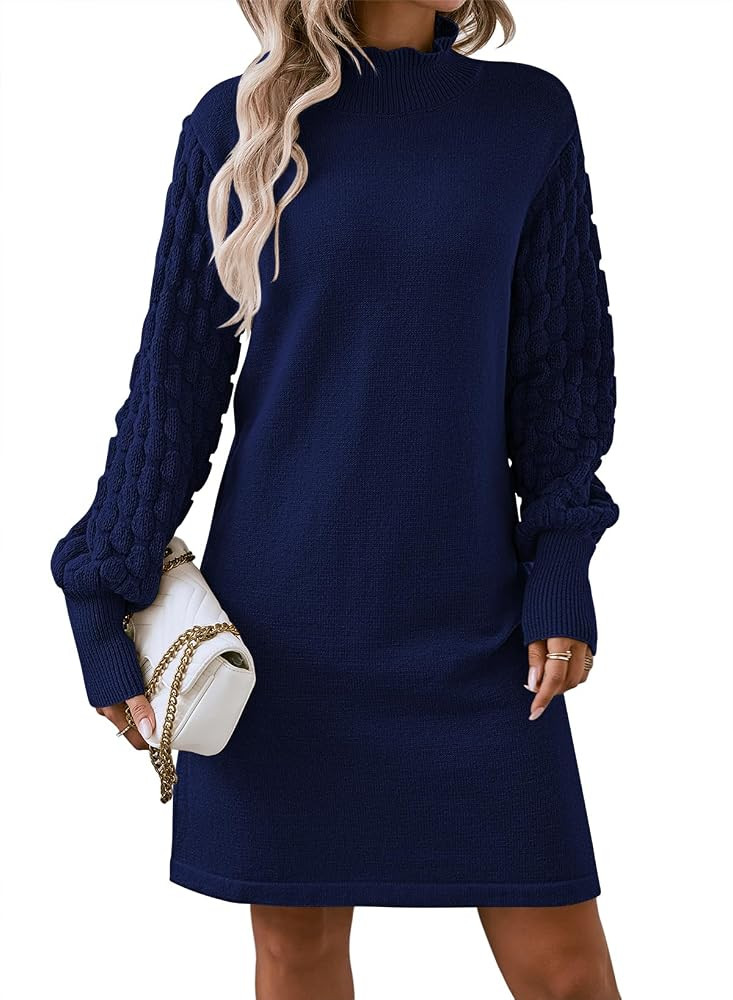 Sovoyontee Women's 2025 Fall Long Sleeve Mock Neck Sweater Dress Casual Loose Ribbed Knit Mini Sh... | Amazon (US)