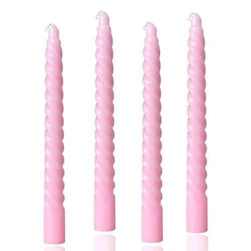 4 Pack 8 Inch Spiral Taper Candles for Wedding,Birthday Party,Christmas and Spring Home Decoration, Kitchen Twisted Candlesticks for Dinner Halloween,Thanksgiving(4, Light Pink, 8 in) | Amazon (US)