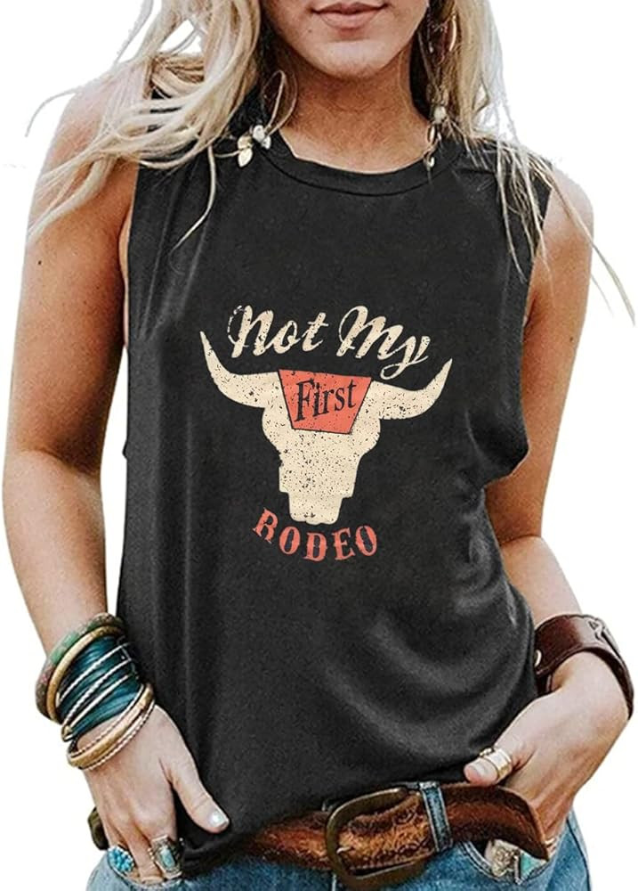Not My First Rodeo Tank Tops Women Vintage Country Sleeveless Shirt Funny Letter Print Western Co... | Amazon (US)