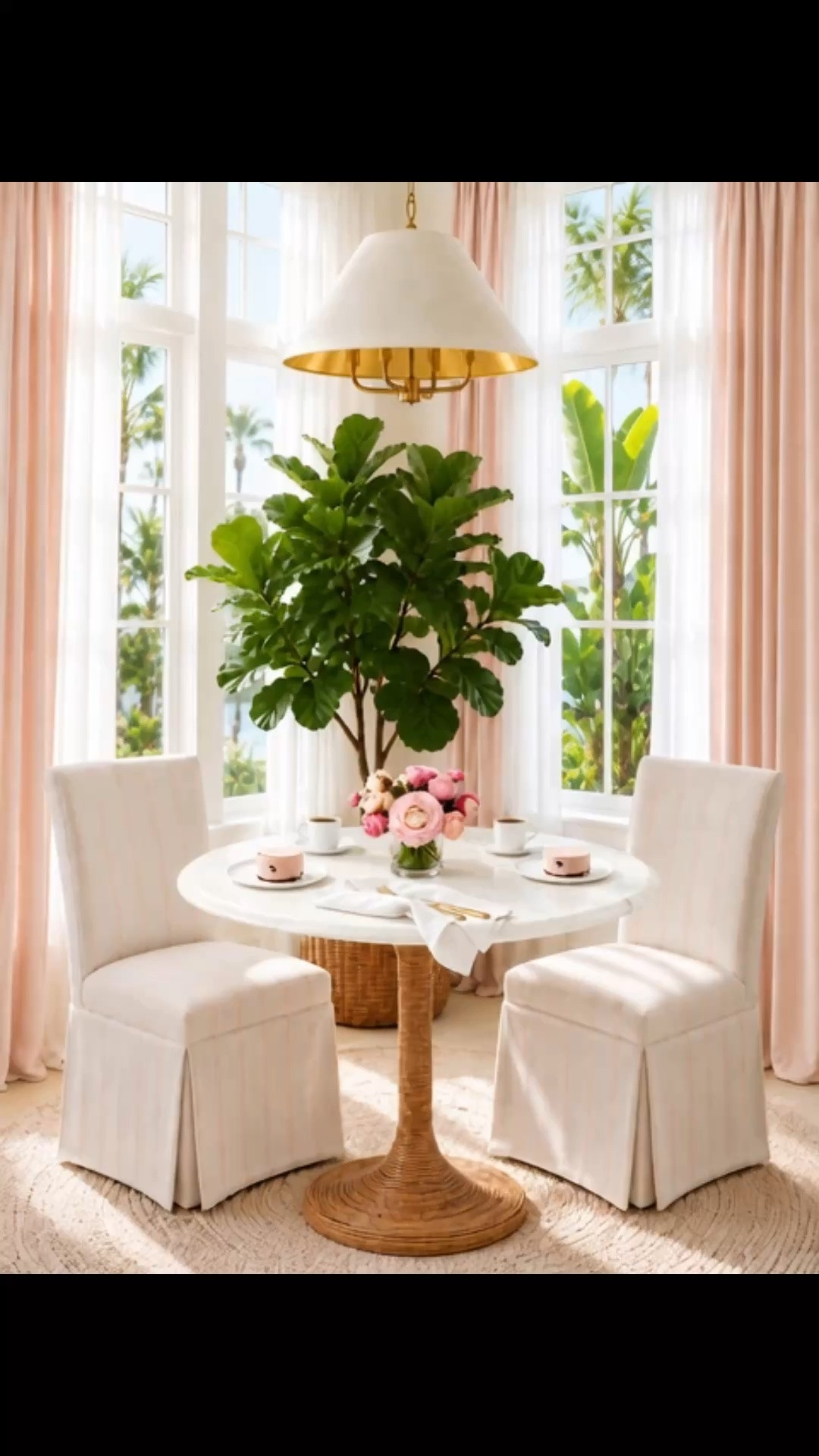 Anybody else get up early? It’s already time for a morning break. Just imagine creating a corner like this at home—a sunlit lounge area by a big window, framed with elegant drapes, where you can enjoy coffee, something sweet, and relax for a moment. The Serena & Lily Southampton Bistro Table brings beautiful texture with its hand-wrapped rattan coil pedestal, while the solid honed marble top and beveled edge give it such a smooth, sophisticated finish. I love pairing it with upholstered dining chairs in a soft, subtle stripe—the pattern adds interest while keeping the entire space calm and comfortable. A round textured rug defines the seating area, while the woven planter, pink flower arrangement, table linens, espresso cups, and dessert plates complete this relaxed morning moment.

Serena & Lily’s Dining Event starts now—up to 25% off.

#MorningBreak #CoffeeMoment #BreakfastNook #SouthamptonBistroTable #BistroTable #UpholsteredDiningChair #StripedChair #RoundRug #RattanPlanter #Drapes #EspressoCup #Coffee #DessertPlate #FlowerArrangement #TableLinen #CoastalChic #SerenaAndLily #tabletop #tablelinen

#LTKdayinmylife #LTKHome #LTKSaleAlert
