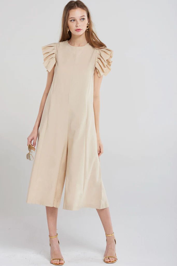 Milan Ruffle Wing Sleeve Jumpsuit-Beige | Storets (Global)