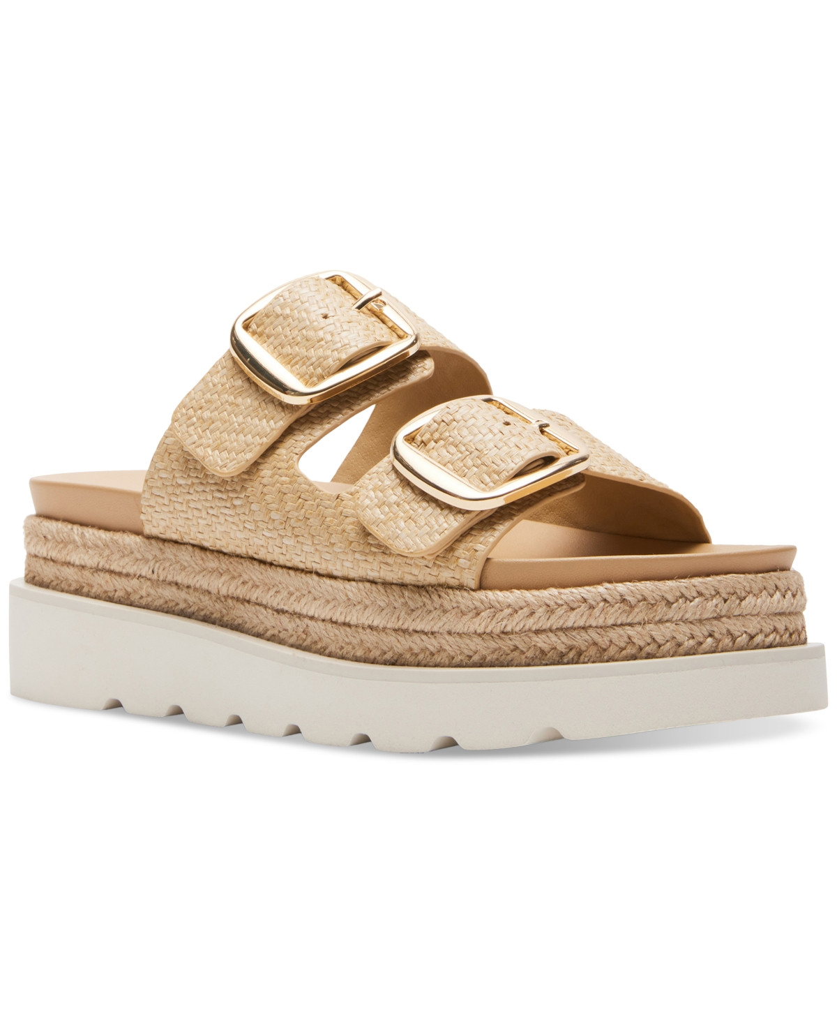 Madden Girl Mythiccal Slip-On Buckled Banded Platform Raffia Sandals - Natural Raffia | Macy's