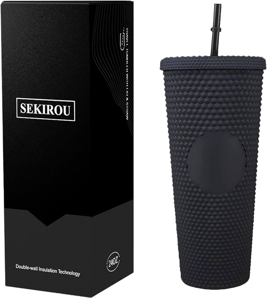 Matte Studded Double Wall Water Tumbler with Straw and Leak Proof Lid, 24OZ Reusable Iced Coffee ... | Amazon (US)