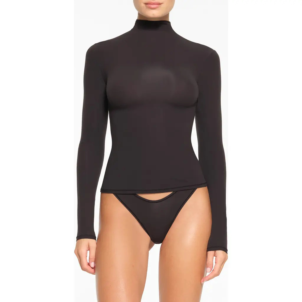 SKIMS Fits Everybody Funnel Neck Top in Onyx at Nordstrom, Size Large | Nordstrom