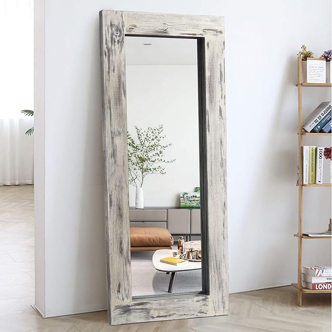 KIAYACI Floor Mirror Wood Frame Wall Mounted Mirror Distressed Style Wide Frame Dressing Make Up ... | Amazon (US)