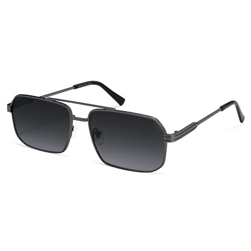 SOJOS Retro Polarized Square Sunglasses for Women Men Vintage Large Double Bridge UV Protection Metal Sun Glasses SJ1246, Gun Black Frame/Grey Grading Lens | Amazon (US)