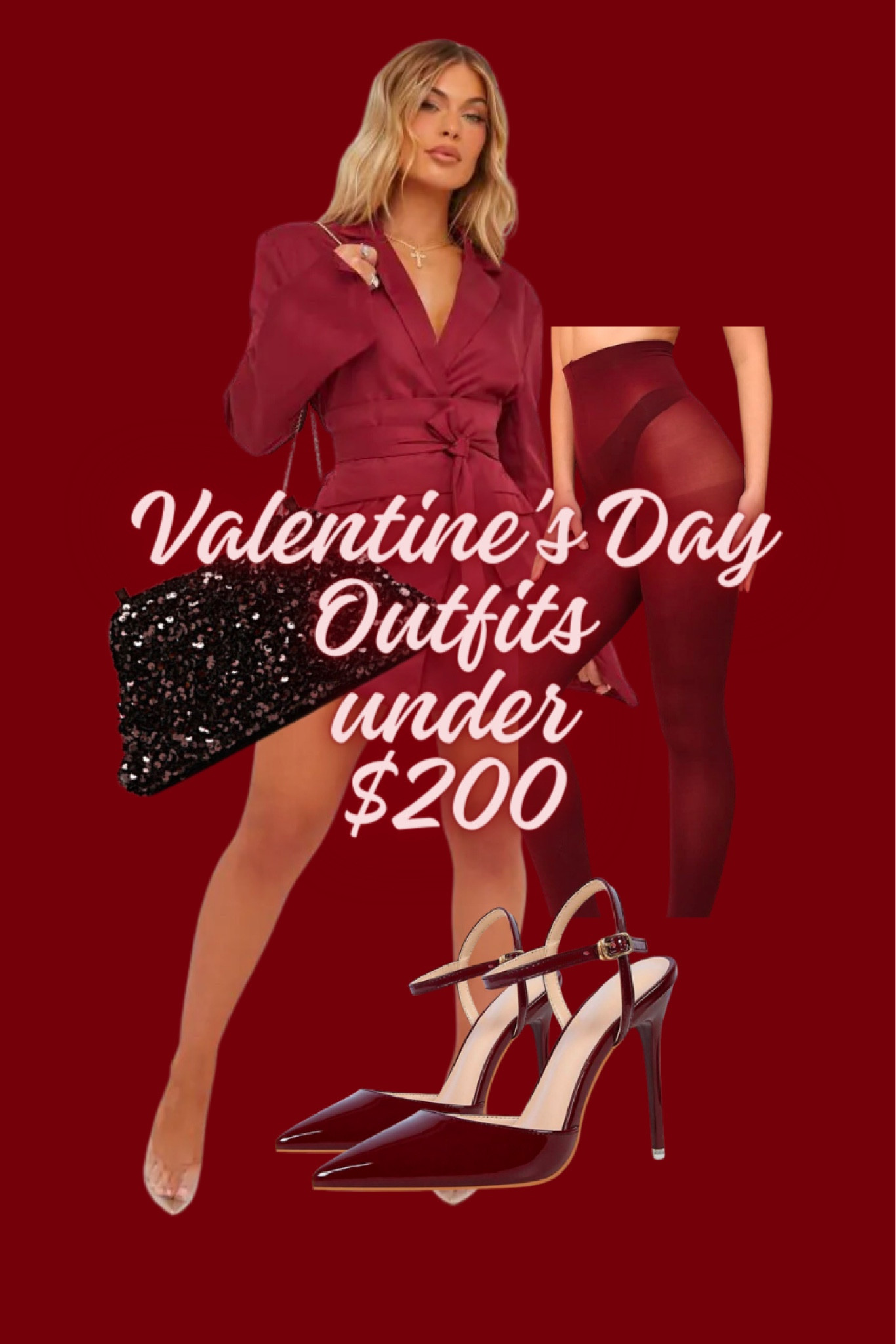 A monochromatic look for Valentines Day ….. bag is from Simons - Dalina sequined minaudiere ….. burgundy dress | burgundy heels | tights | Valentines Day outfit | LTKunder200

#LTKMostLoved #LTKfindsunder100 #LTKstyletip