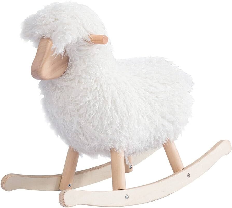 White Lamb Baby Rocking Horse, Wooden Plush Rocker Toy for 1-3 Years Kids Birthday Gift (White) | Amazon (US)