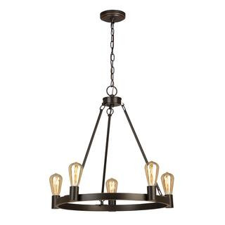 Moreland 5-Light Traditional Oil-Rubbed Bronze Hanging Wagon Wheel Candlestick Chandelier | The Home Depot