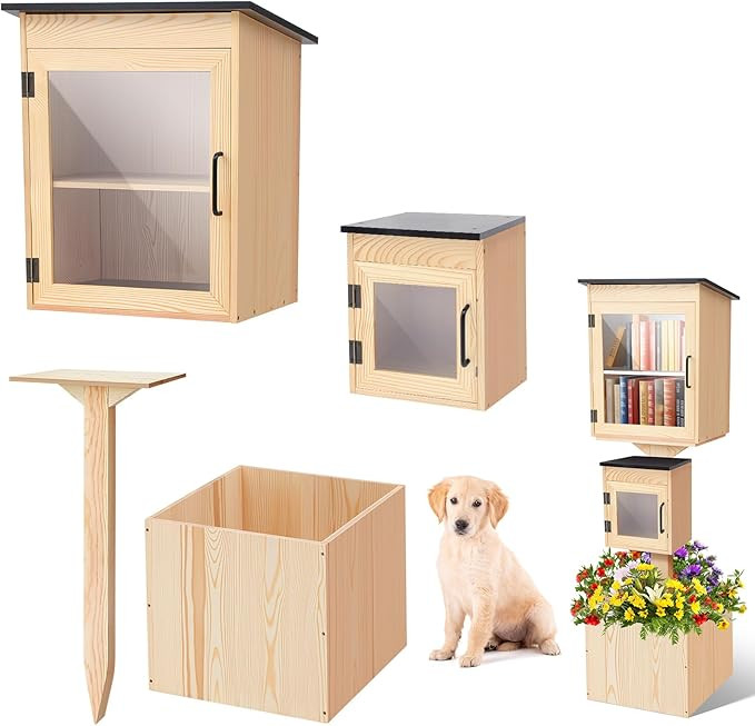 Little Library Box Outdoor Weatherproof Solid Wood Double Book Exchange Box with Pillar-Mounted M... | Amazon (US)