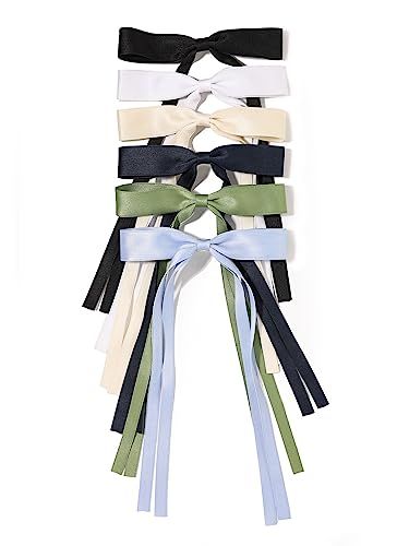 Hair Clips with Tassel Ribbon Bowknot and Long Tail for Women - Solid Barrettes in Navy, White, L... | Amazon (US)