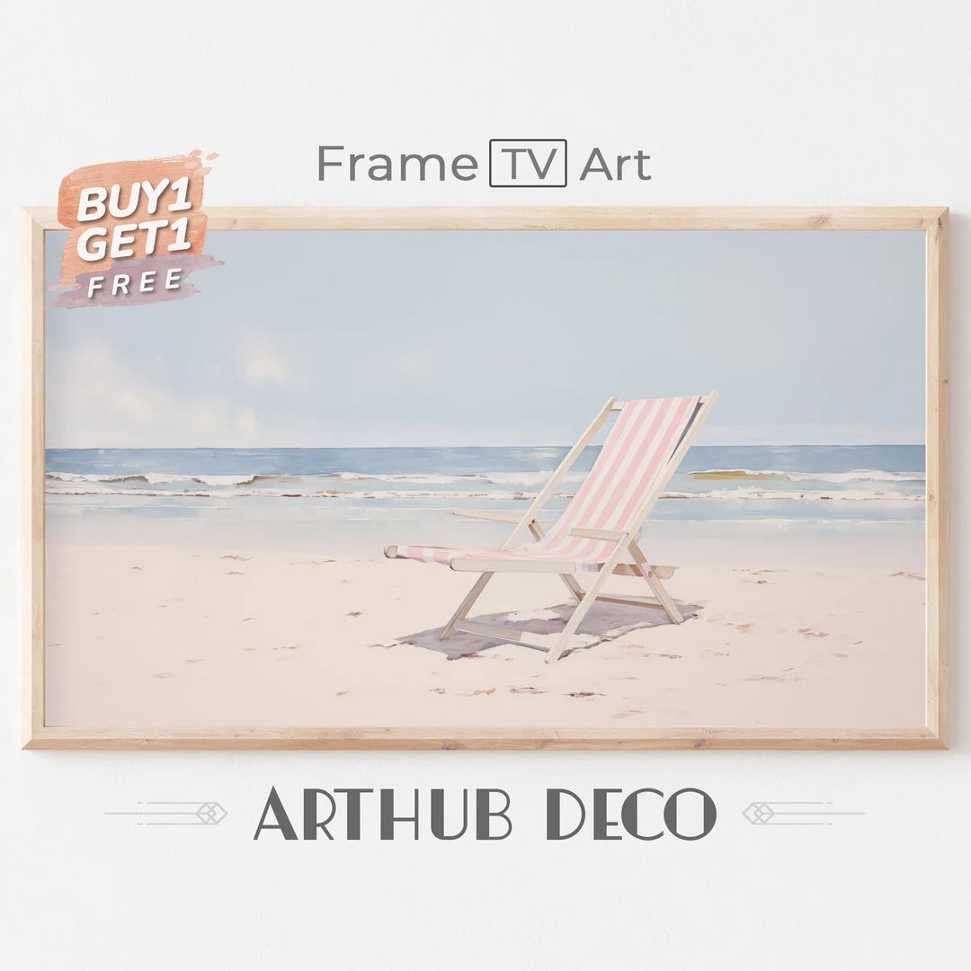 Coastal Summer Frame TV Art Neutral Boho Aesthetic Minimal Coastal Frame Tv Art Beach Chair Art B... | Etsy (US)