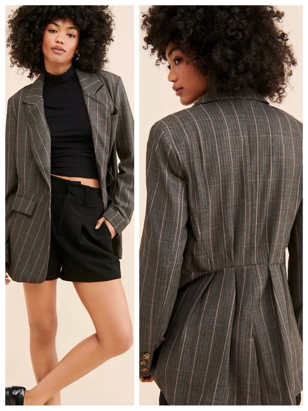 Free People Charlotte Pinstripe Blazer in Charcoal Combo Sz Medium | Poshmark