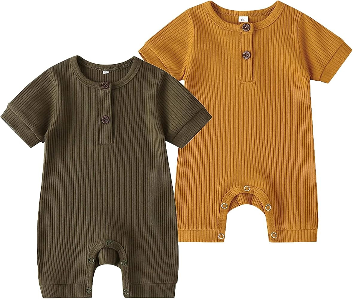 Summer Baby Boy Girl 2 Pack Solid Romper Short Sleeve One Piece Jumpsuit Clothes Sets | Amazon (US)