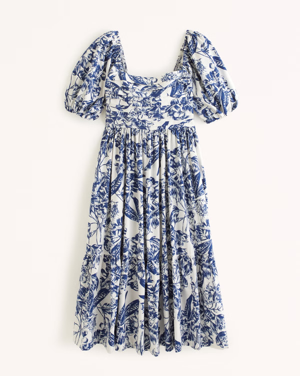 Emerson Poplin Puff Sleeve Midi Dress | Abercrombie & Fitch (US)