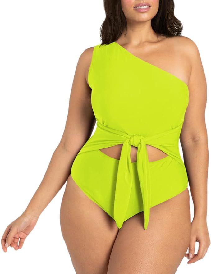 Sovoyontee Women Plus Size One Piece Swimsuit One Shoulder Bathing Suits Cutout Tummy Control Swi... | Amazon (US)