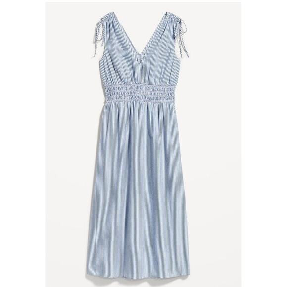 Old Navy Smocked Tie Shoulder Striped Maxi Dress Size M Coastal Summer | Poshmark