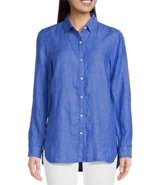 Britt Linen Point Collar Long Sleeve Button Front Blouse | Dillard's