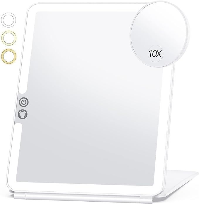 Large Travel Makeup Mirror with 10X Magnifying Mirror, Travel Lighted Makeup Mirror, 3 Color Ligh... | Amazon (US)