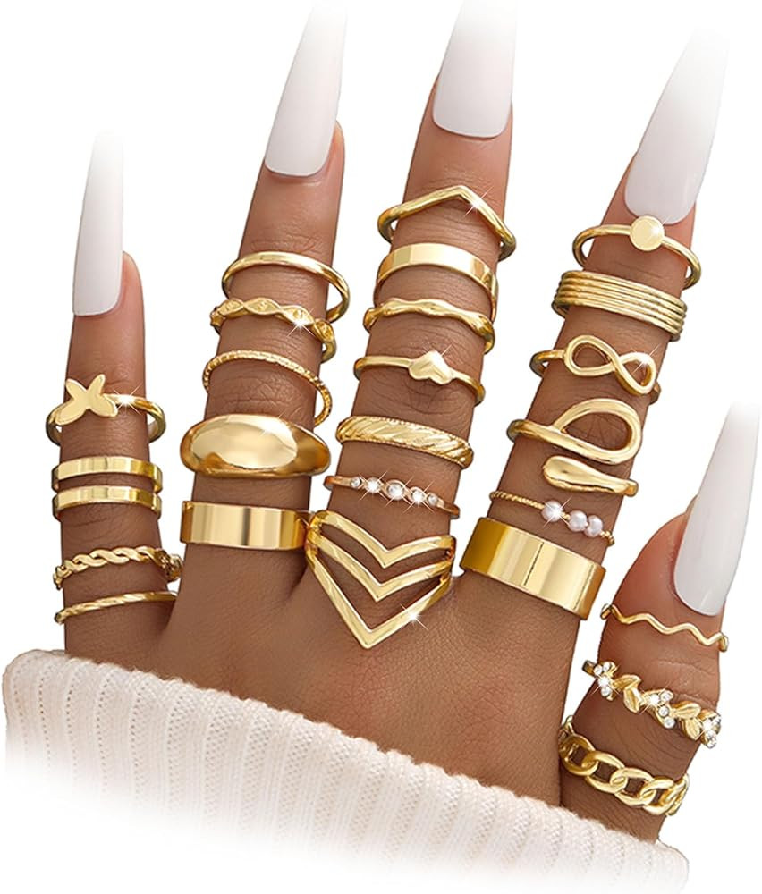 iF YOU 25 Pcs Gold Stackable Ring Set for Women, Chunky Knuckle Finger Midi Rings, Silver Simple ... | Amazon (US)