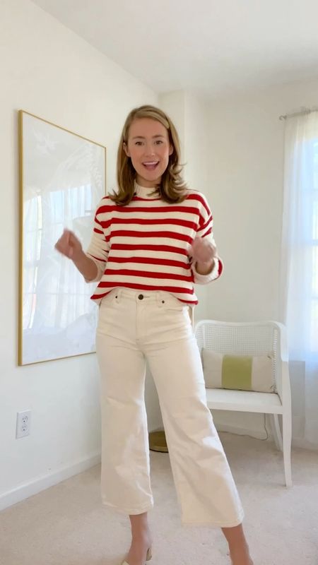 This red and white striped sweater is beautiful! Sized up one size to a S but wish I had sized up two sizes for an oversized look.

#LTKSeasonal #LTKFind #LTKunder50