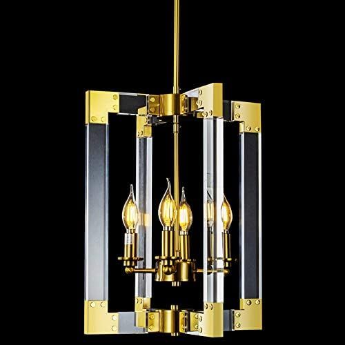 4-Light Modern Gold Chandelier, Hanging Pendant Light Fixture Rectangle Clear Brass Square Pendan... | Amazon (US)
