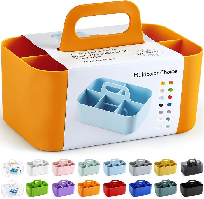 Multiuse Caddy Organizer with Handle, Portable Divided Plastic Tote Bin - Art Craft, Stationary P... | Amazon (US)