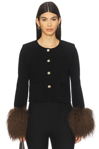 Susanna Chow Frida Suede Jacket in Black & Brown Trim from Revolve.com | Revolve Clothing (Global)