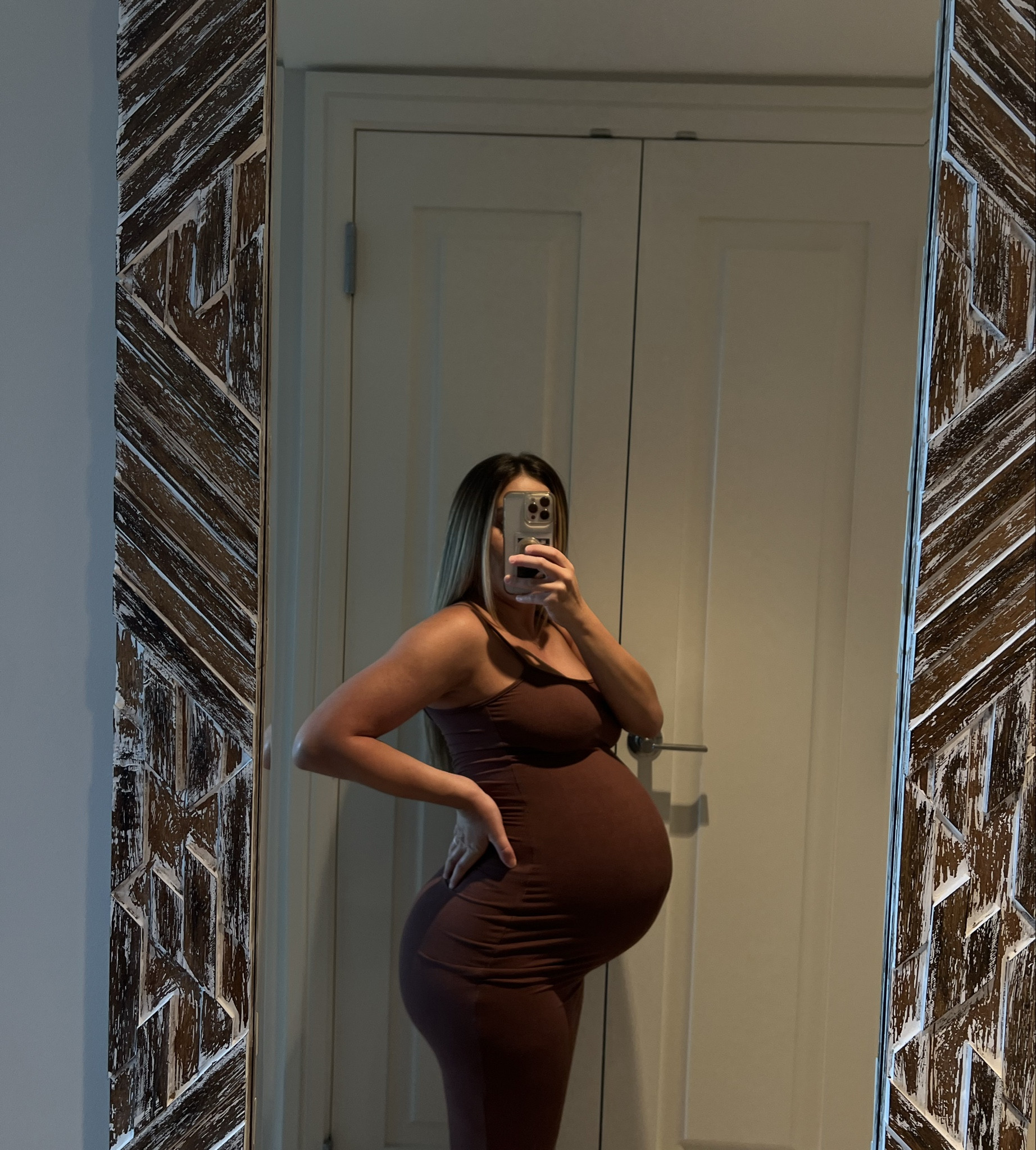 Skims dupe dress, stretchy enough to fit throughout pregnancy without sizing up! 

#LTKStyleTip #LTKBump