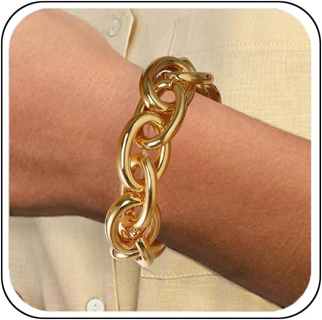 Chunky Gold Bracelet for Women Non Tarnish, Trendy Stretch Cuban Link Chain Plated Gold Bangle Br... | Amazon (US)