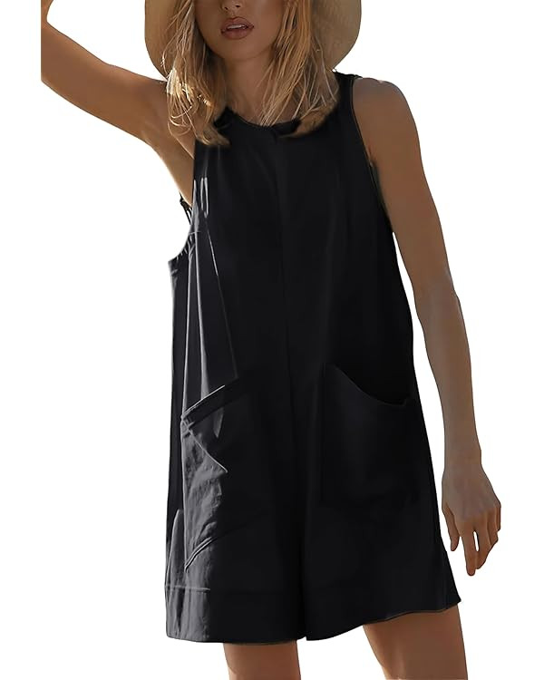 Yeokou Women's Casual Rompers Stretchy Onesie Summer Sleeveless Shorts Jumpsuits with Pockets | Amazon (US)