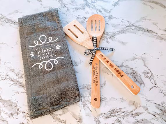 Fold in the cheese- Bamboo spoon & Towel gift set | Etsy (US)
