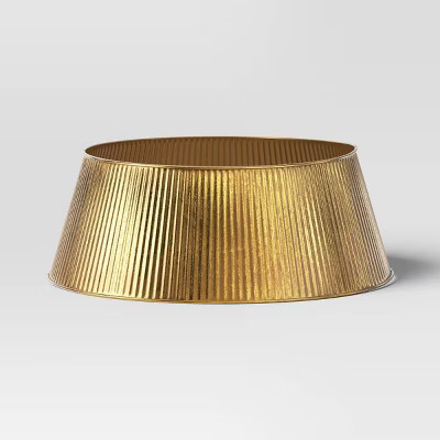 25" Ribbed Metal Christmas Tree Collar Antique Gold - Wondershop | Target
