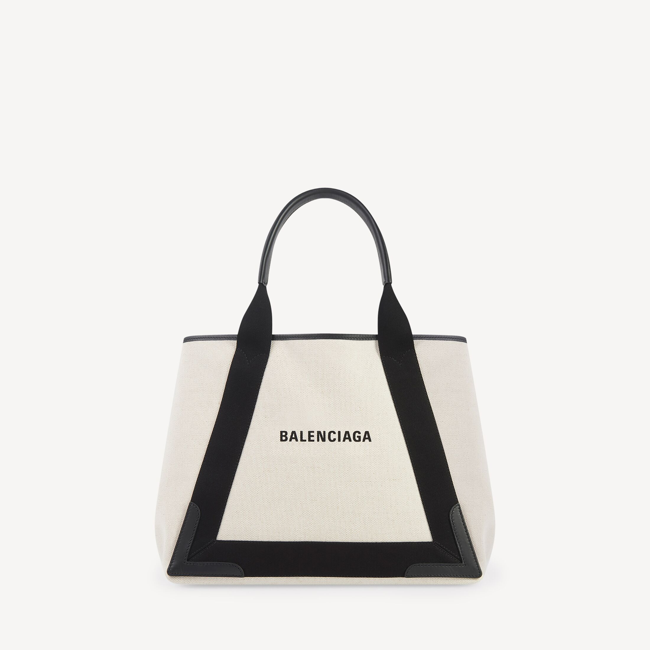Balenciaga Navy Medium Cabas Beige - Women's -Linen, Cotton & Calfskin | Balenciaga
