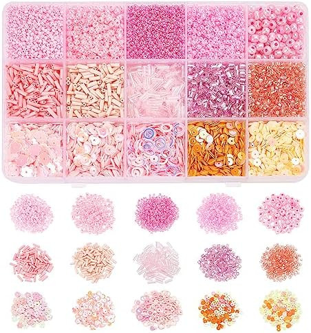 NBEADS Bugle Round Glass Seed Beads,DIY Beads Disc Plastic Paillette for Jewelry Making Necklace ... | Amazon (US)