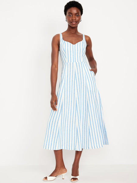 Fit & Flare Sleeveless Linen-Blend Midi Dress | Old Navy (US)
