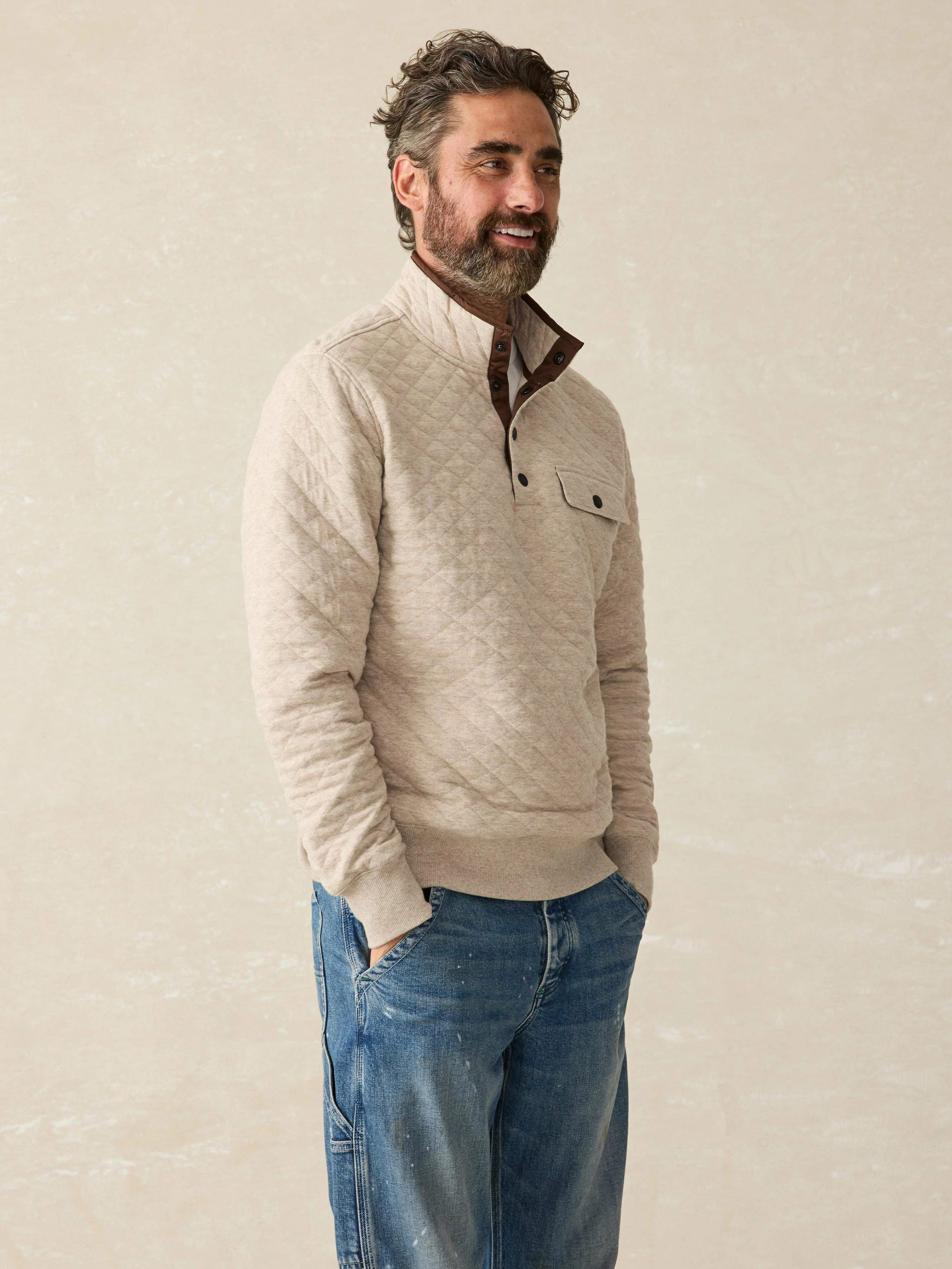 Epic Quilted Fleece Pullover - Navy Melange | Faherty