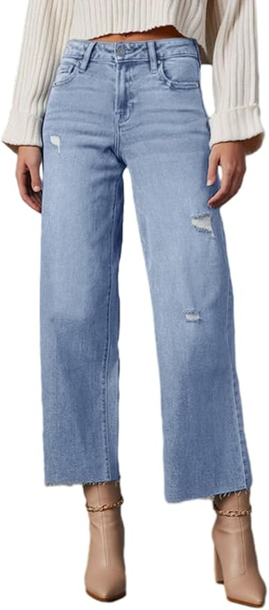 Dokotoo Womens High Waist Baggy Jeans Wide Leg Casual Petite 2025 8 Points Length Stretch Denim P... | Amazon (US)