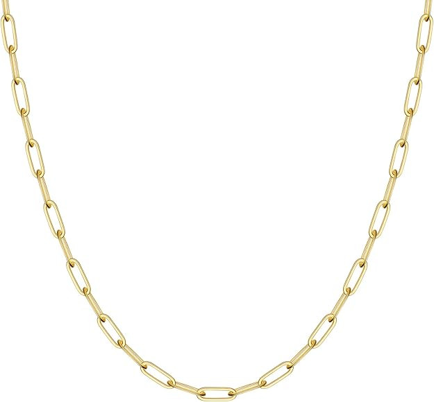 MONOZO Gold Paperclip Chain Necklace for Women, 14k Gold Filled Link Paperclip Chain Choker Neckl... | Amazon (US)