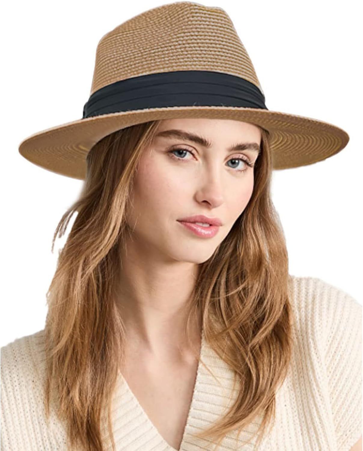 accsa Women Panama Straw Hat Classic Wide Brim Sun Hat for Beach Adjustable Summer Fedora Hat for... | Amazon (US)