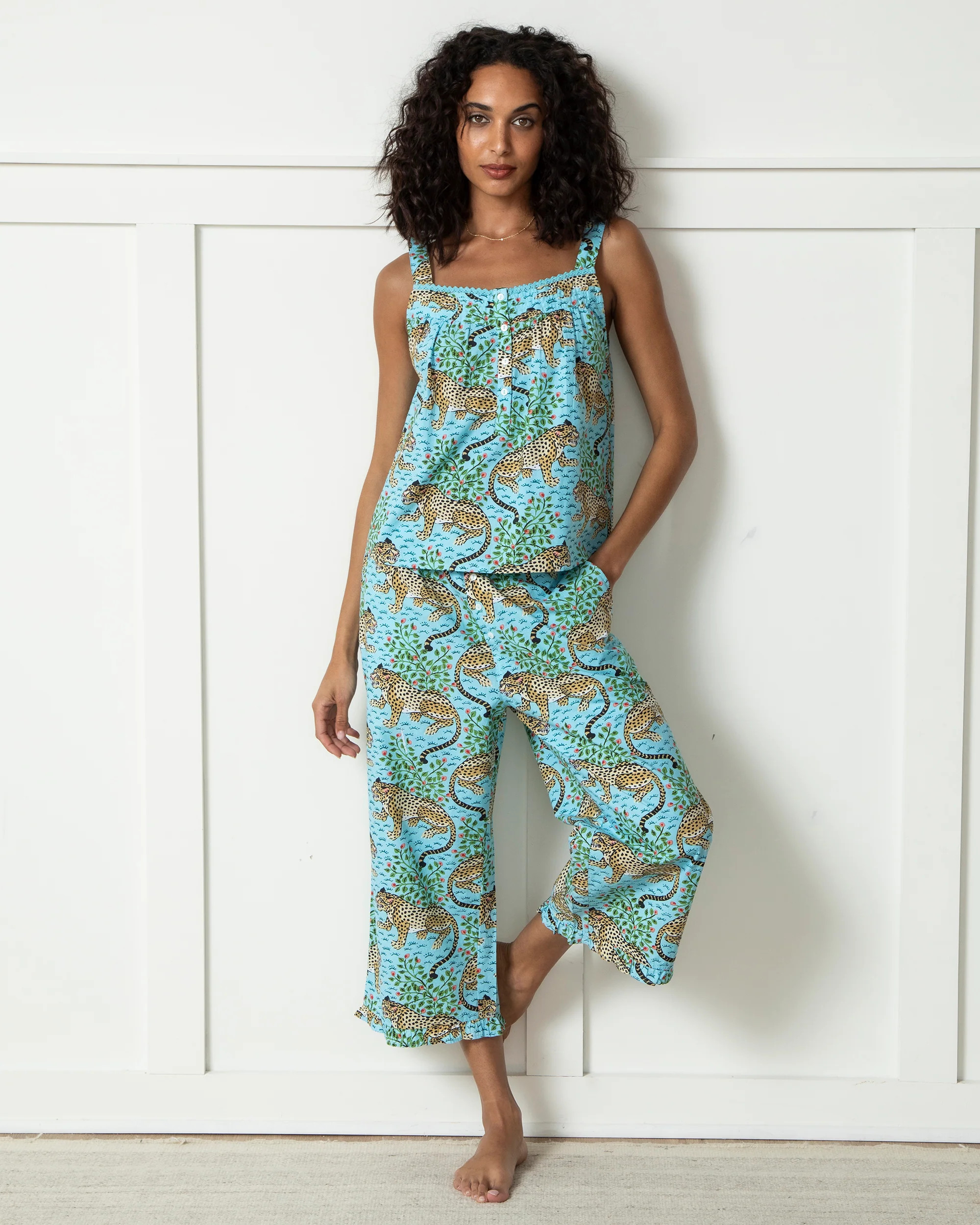 Bagheera - Women's Cotton Back to Bed Cropped Pant Set - Something Blue | Printfresh