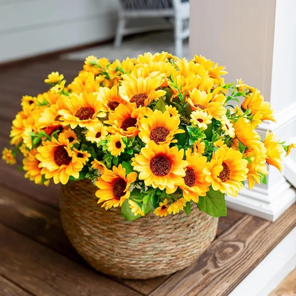 Artificial Faux Sunflowers Flowers Plants For Fall Outdoor Indoor Decoration, 10 Bundles Fake Sil... | Wayfair North America