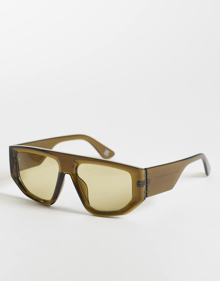 ASOS DESIGN oversized angular aviator sunglasses in green | ASOS (Global)