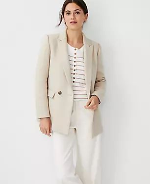 The Petite Relaxed Double Breasted Long Blazer in Twill | Ann Taylor (US)