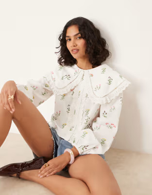 Neon Rose collared prairie blouse in white | ASOS (Global)