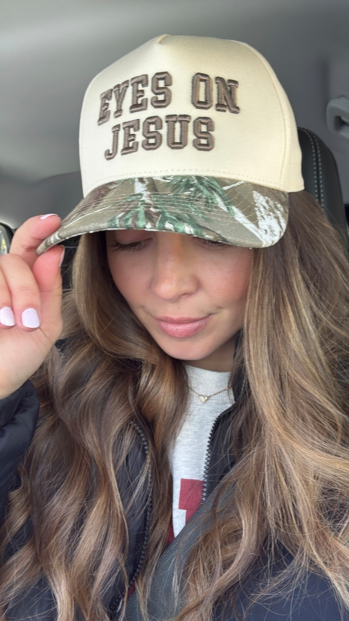 Stay focused on Him. 🤎

Item details
Color: Camo/Cream
Choose Printing: 3D Puff Embroidery
Personalization: Right Side, S011 Mocha, School Versity font, EYES ON JESUS on front.

#LTKootd #LTKmomlife