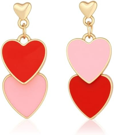 Valentines Earrings for Women Pink Red Double Heart Love Drop Earring Valentine's Day Jewelry Mul... | Amazon (US)