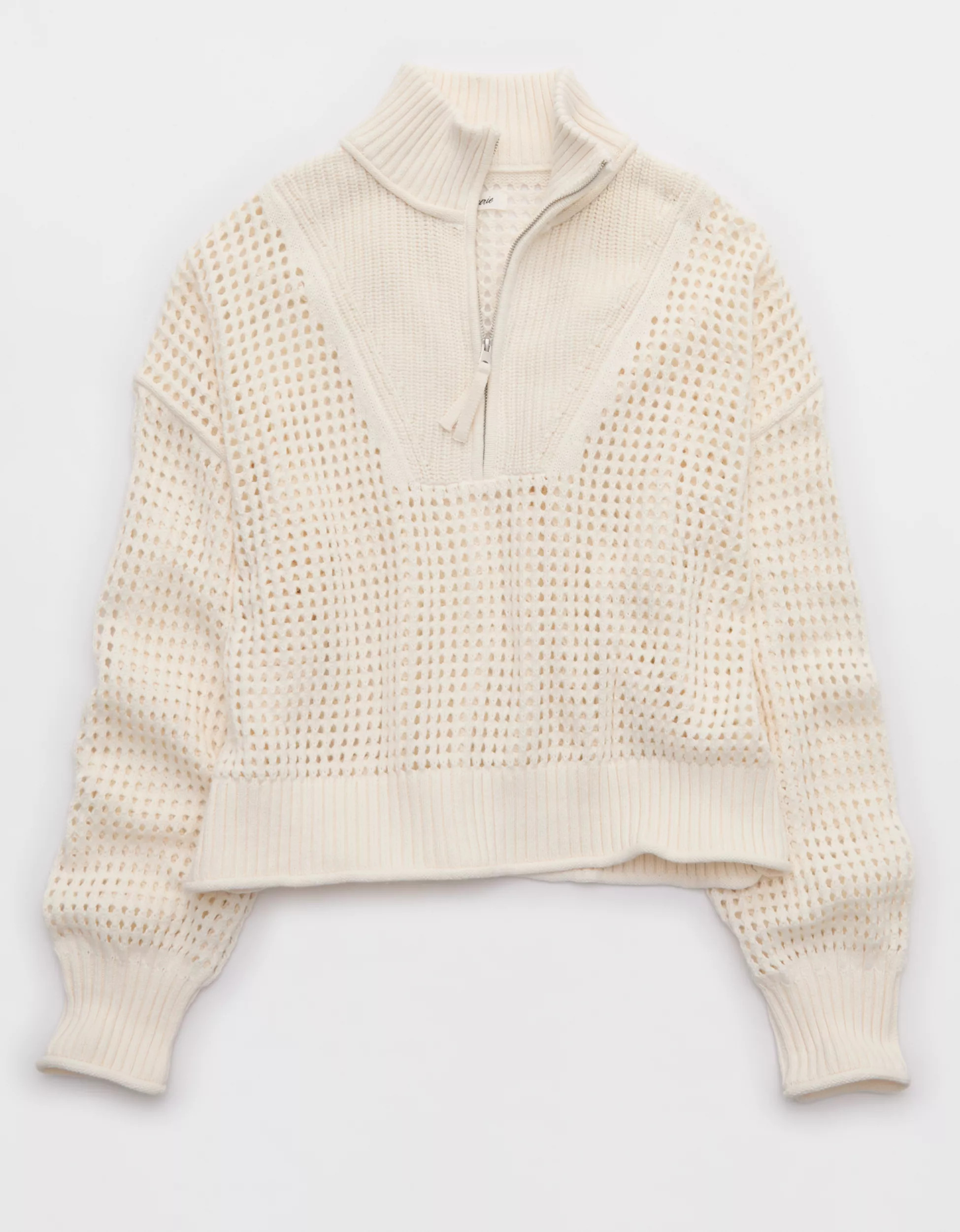 Aerie Crochet Quarter Zip Sweater | Aerie