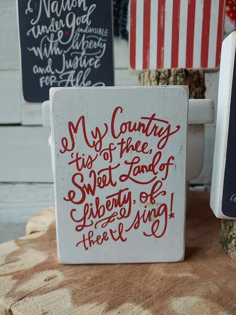 Patriotic Signs, American Flag Sign, Patriotic Tiered Tray Decor, Patriotic Mini Block Signs, Tie... | Etsy (US)