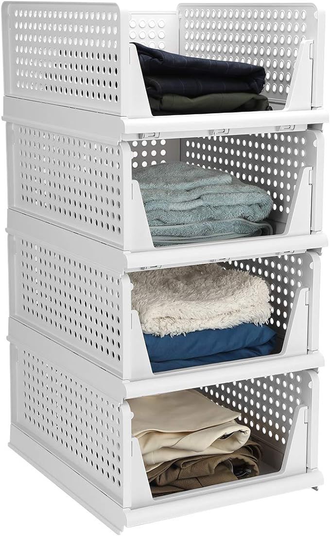 Hossejoy Set of 4 Stackable Wardrobe Storage Box, Plastic Drawer Organizer, Foldable Clothes Shel... | Amazon (US)
